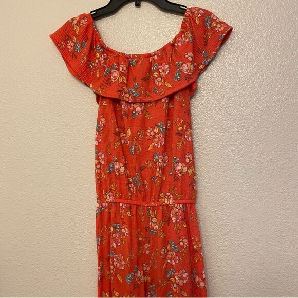 Wonder Nation Tropical floral ruffle off shoulder Jumpsuit Romper comfort 10-12 - Picture 3 of 9